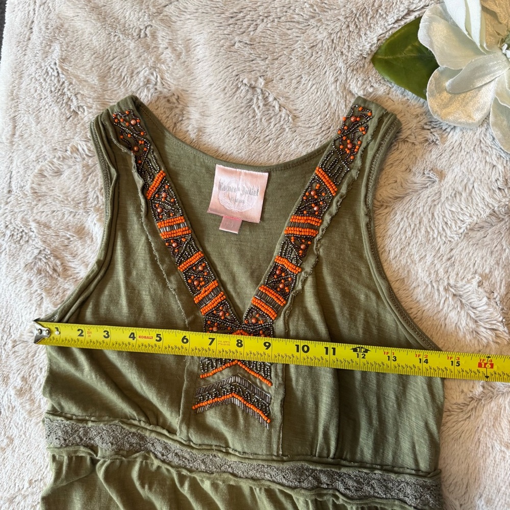 Romeo & Juliet Couture Beaded Olive Green Tiered Maxi Sundress - Picture 9 of 10